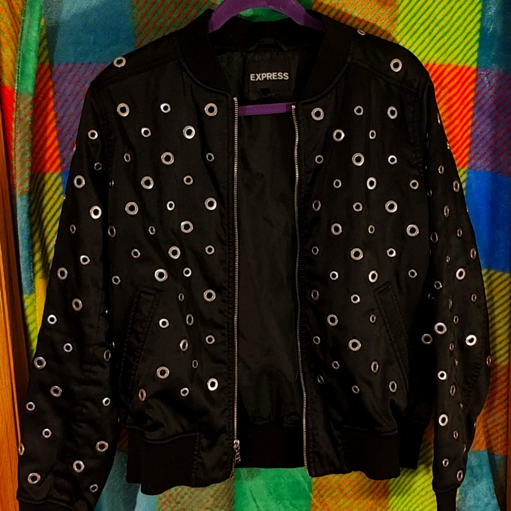 Express Bomber Jacket with Metal Detail